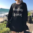 Lace Panel Lettering Long-sleeve T-shirt