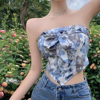 Color-block Cropped Tube Top Blue - One Size