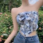 Color-block Cropped Tube Top Blue - One Size