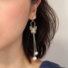 Alloy Butterfly Faux Pearl Fringed Earring 1 Pair - Gold & White - One Size