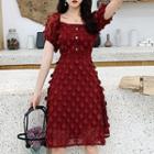 Puff-sleeve Square Neck A-line Dress