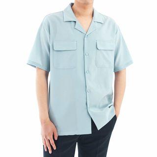 Plus Size Open-placket Flap-pocket Shirt