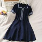 Half-zip Knit Polo Dress Dark Blue - One Size
