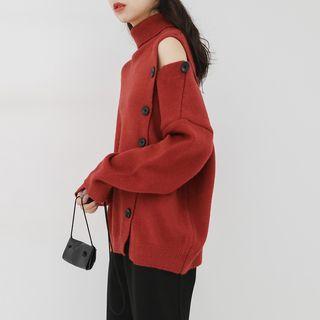 Buttoned Turtle-neck Sweater