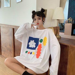 Flower Print Long-sleeve T-shirt White - One Size