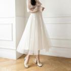 Bow-accent Midi A-line Mesh Skirt