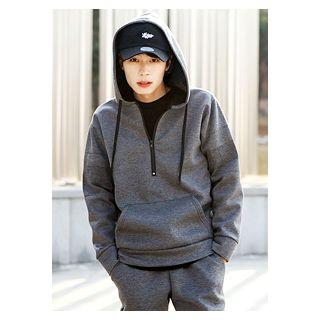 Hooded Half-placket Neoprene Sweatshirt