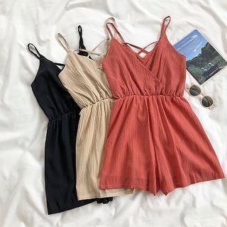 Plain V-neck Strap Jumper Shorts