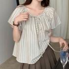 Short-sleeve Striped Blouse Stripes - Gray - One Size