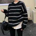 Long-sleeve Striped Loose-fit Sweater Black - One Size