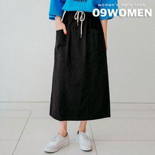 Plus Size Drawstring Long Flare Skirt