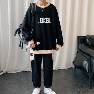 Letter Print Two-tone Sweatshirt + High-waist Lettering Two-tone Sweatpants