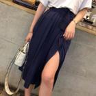 Midi A-line Slit Striped Skirt