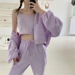 Spaghetti Strap Top / Hooded Zip Jacket / Drawstring Sweatpants