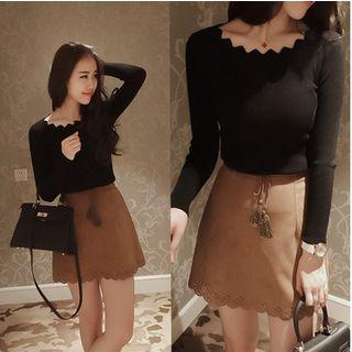 Plain Crew Neck Long Sleeve Knit Top