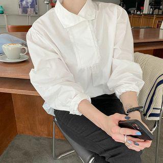 Plus Size Half-placket Shirred Blouse