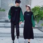 Couple Matching Lettering Color Block Pullover / Long-sleeve Midi Dress