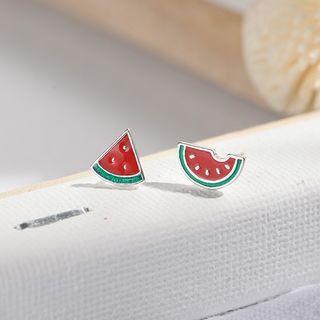 Non-matching Watermelon Earring R557 - Red & Green - One Size