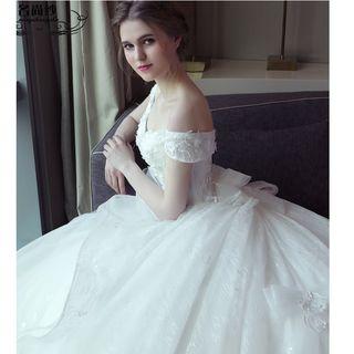 Off-shoulder Short-sleeve Lace Wedding Ball Gown