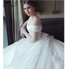 Off-shoulder Short-sleeve Lace Wedding Ball Gown