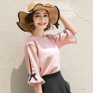 Bow Elbow-sleeve Chiffon Top