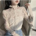 Square Collar Button-front Lace Top