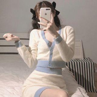 Two Tone Cropped Cardigan / Mini Skirt / Set