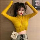Long-sleeve Ruffled Twisted Cropped Top