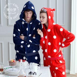 Couple Matching Loungewear Set: Polka Dot Hooded Jacket + Pants