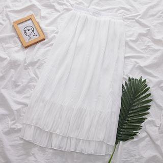 Plain Midi A-line Skirt White - One Size