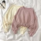 Long-sleeve Drawstring Hem Crop Top