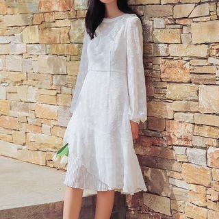 Lace Long Sleeve Ruffle Trim Dress