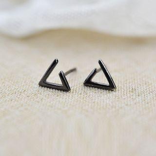 925 Sterling Silver Triangle Earrings Houndstooth - Black - 925 Silver - Silver