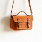 Genuine Leather Buckled Crossbody Satchel Brown - One Size