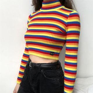 Rainbow Stripes Long-sleeve Knit Top