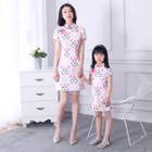 Family Matching Short-sleeve Cat Print Mini Qipao Dress