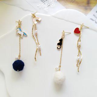 Non-matching Alloy Unicorn Pom Pom Dangle Earring 1 Pair - Earring - Pompom - Blue - One Size