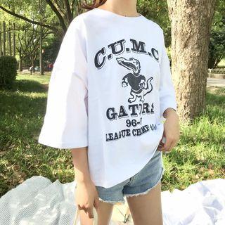 Cartoon Elbow-sleeve Ruffle Top