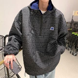 Letter Print Half-zip Hoodie