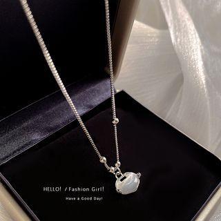 Faux Gemstone Pendant Necklace X937 - Silver - One Size