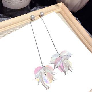 Faux Pearl Petal Dangle Earring 1 Pair - Silver Stud - White - One Size