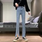 High-waist Front-slit Denim Pants