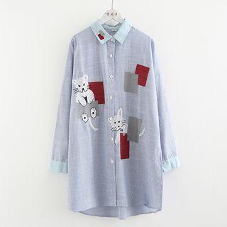 Cat Embroidered Long Sleeve Dress