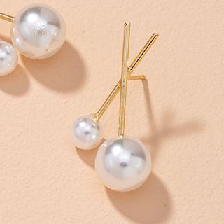 Cross Alloy Faux Pearl Earring 1 Pair - Gold - One Size