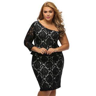 One Shoulder Peplum Lace Dress