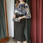 Elbow-sleeve Blouse / Fitted Midi Skirt / Set
