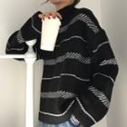 Striped Turtle-neck Loose-fit Sweater