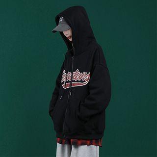 Lettering Print Oversized Hood Jacket