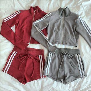 Crop Tank Top / Striped Cropped Zip Jacket / Shorts