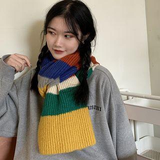Colour Block Knit Scarf As Shown In Figure - One Size